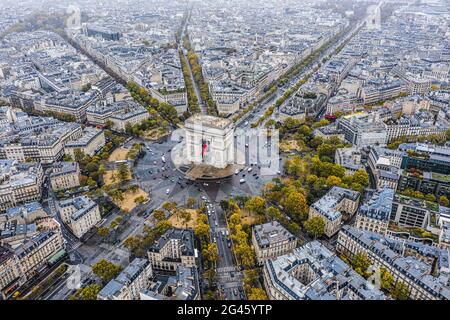 Arc de Triomphe dal cielo, Parigi Foto Stock