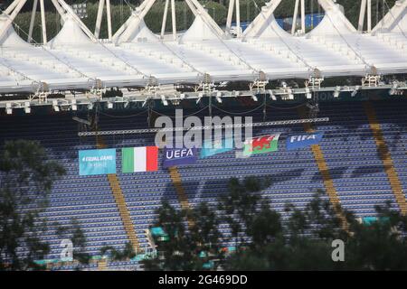 Roma, Italia. 19 giugno 2021. ROMA, ITALIA - 19.06.2021: Lo Stadio Olimpico è pronto prima del Campionato UEFA Euro 2020 Gruppo A match tra Italia e Galles allo Stadio Olimpico il 19 giugno 2021 a Roma, Italia. Credit: Agenzia fotografica indipendente/Alamy Live News Foto Stock