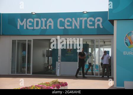 Roma, Italia. 18 Giugno 2021. ROMA, ITALIA - 19.06.2021: Media Center UEFA Euro 2020 a Pincio prima del Campionato UEFA Euro 2020 Gruppo UNA partita tra Italia e Galles allo Stadio Olimpico il 19 giugno 2021 a Roma. Credit: Agenzia fotografica indipendente/Alamy Live News Foto Stock