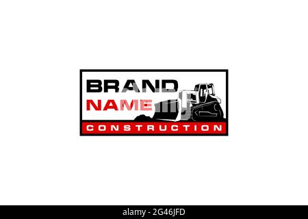 Vettore modello logo bulldozer. Vettore di logo per attrezzature pesanti per società di costruzioni. Illustrazione creativa dell'escavatore Illustrazione Vettoriale