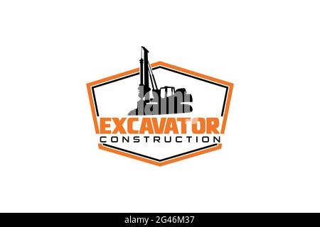 Contractor, trench digger e trivellazione logo design Inspiration attrezzatura pesante logo vettore per società di costruzioni. Creativo escavatore illustrati Illustrazione Vettoriale