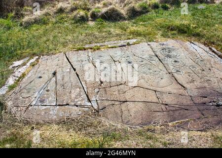 Coppa e pietre segnate ad anello a Cairnbaan in Argyll, Scozia Foto Stock