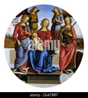 Pietro Perugino - Vergine e Bambino introndati con Angeli e Santi Foto Stock