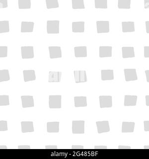 Modello geometrico astratto vettoriale senza giunture. Quadrati grigi chiari neutri disegnati a mano isolati su sfondo bianco. Illustrazione vettoriale a scacchi per parete Illustrazione Vettoriale