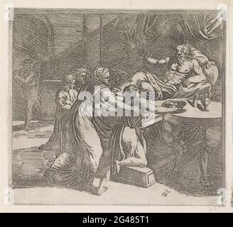 Isacco benedisse Giacobbe; dipinti nella Loggia di Rafaël. Isaak è a letto e benedice suo figlio Giacobbe. Giacobbe, che si travestì come suo fratello Esaù, porta il cibo di suo padre. Esaù entra in background. Foto Stock