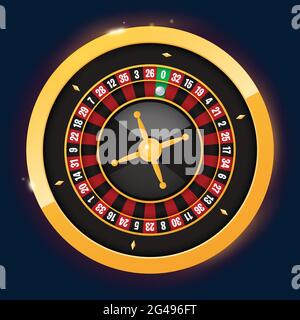 Gioco d'azzardo casinò realistico roulette ruota su sfondo blu. Vettore giocare probabilità fortuna roulette illustrazione ruota Illustrazione Vettoriale