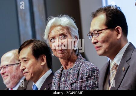 Giugno 20, 2021-Seoul, Corea del Sud-in questa foto scattata la data è il 7 settembre 2017. Christine Lagarde, Managing Director del FMI, partecipa con un discorso di primo livello sulle prospettive e le sfide per una crescita sostenuta in Asia durante una conferenza internazionale MOSF-BOK-PIIE del 2017 presso la Grand Hall dell'Hotel a Seoul, Corea del Sud. Foto Stock