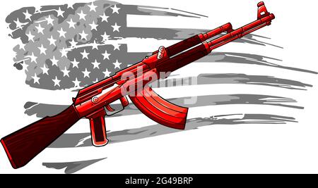 Immagine della bandiera USA con un fucile AK 47 Illustrazione Vettoriale