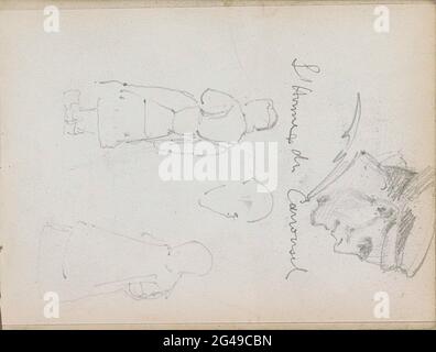 Coppa dell'uomo della giostra Papendrechtse. Anche due figure, presumibilmente bambini, in costume tradizionale. La foglia 26 recto da un libro di schizzo con 37 fogli. Foto Stock