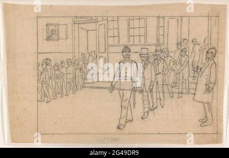 Disegno per illustrazione nell'Amsterdam: Sia i ragazzi che gli adulti (26 luglio 1896) provengono da una scuola. Progettare una stampa. Foto Stock