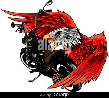 vettore illustratone di moto con l'aquila di testa Illustrazione Vettoriale