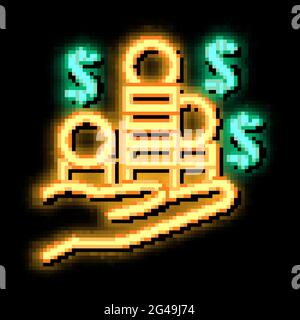 pile di monete d'oro soldi neon bagliore icona illustrazione Illustrazione Vettoriale