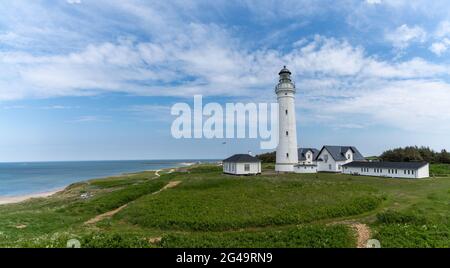 Una vista sul faro di Hirtshals nel nord della Danimarca Foto Stock