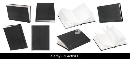 Libro nero mock up isolati su sfondo bianco Foto Stock
