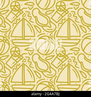 Doodle tirato a mano sulla spiaggia Illustrazione Vettoriale