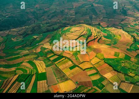 Terrazza agricola e villaggio a poombarai, Kodaikinal Foto Stock