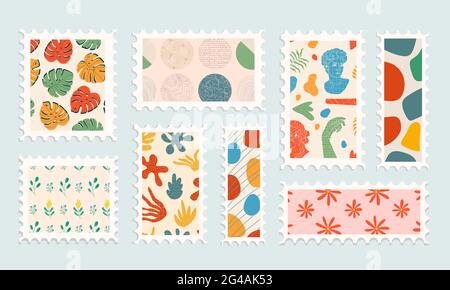 Set di bellissimi francobolli a mano Illustrazione Vettoriale