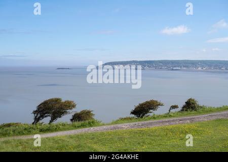 Vista verso Weston-super-Mare da Brean Down, North Somerset, Inghilterra. Foto Stock