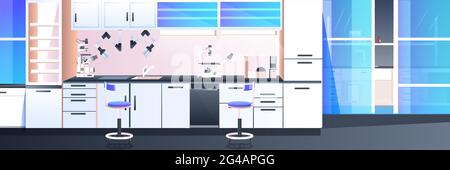 vuoto laboratorio di ricerca chimica senza persone con scienziati di attrezzature diverse concetto di educazione scientifica sul posto di lavoro Illustrazione Vettoriale