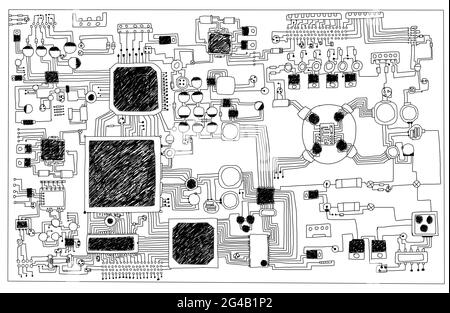 Scheda a circuito stampato, disegnato a mano. Foto Stock