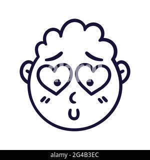 Faccia astratta rotonda con emozioni d'amore. Avatar emoji imbarazzato. Ritratto di un uomo confuso. Stile cartone animato. Illustrazione Vettoriale