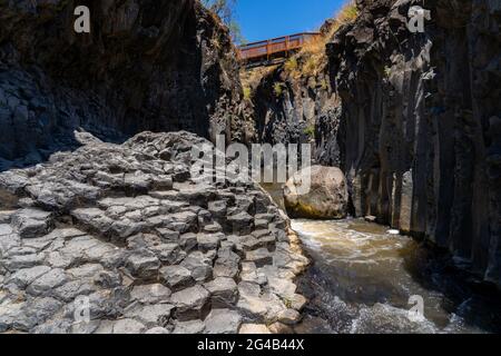 Israele, alture del Golan, Riserva Naturale di Yehudiya, cascata di Nahal Zavitan [torrente Zavitan] Foto Stock