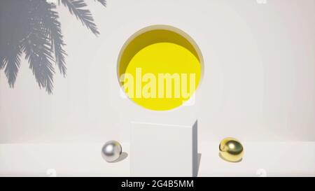 Moderno mock up con vuoto mockup interno camera ufficio ombra sulla parete da foglie di palma rendering 3d Foto Stock