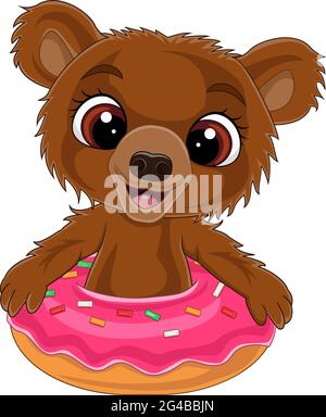 Cartoon divertente baby orso all'interno ciambella Illustrazione Vettoriale