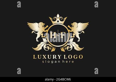 Modello del logo HF Letter Lion Royal Luxury in Vector Art per ristoranti, Royalty, Boutique, Cafe, Hotel, Araldica, Gioielli, Moda e altri vettori il Illustrazione Vettoriale