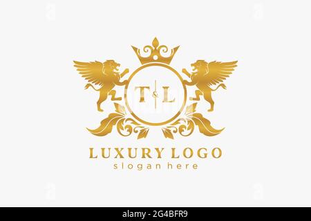 TL Letter Lion Royal Luxury Logo modello in arte vettoriale per Ristorante, Royalty, Boutique, Cafe, Hotel, Araldica, Gioielli, Moda e altri vettori il Illustrazione Vettoriale