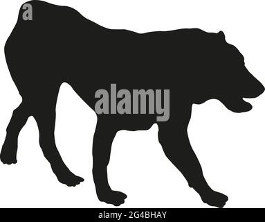 Silhouette nera per cani. Esecuzione del cucciolo del cane pastore asiatico centrale. Animali domestici. Isolato su sfondo bianco. Illustrazione vettoriale. Illustrazione Vettoriale