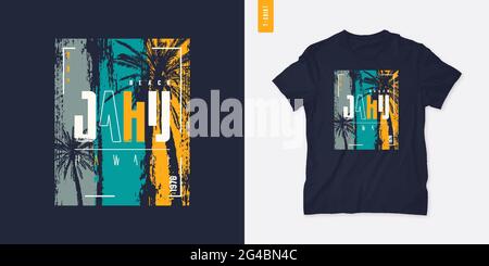 Hawaii Oahu Beach vettoriale t-shirt design, poster, stampa Illustrazione Vettoriale