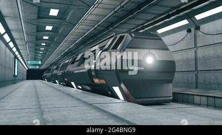 rendering 3d. Concetto futuristico di treno spaziale Foto Stock