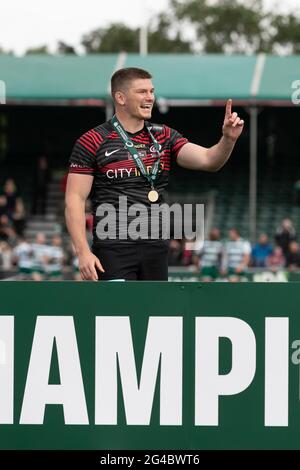LONDRA, REGNO UNITO. 20 GIUGNO: Owen Farrell di Saracens dopo la partita del Greene King IPA Championship tra Saracens e Ealing Trailfinders allo StoneX Stadium di Londra domenica 20 giugno 2021. (Credit: Juan Gasparini | MI News) Credit: MI News & Sport /Alamy Live News Foto Stock