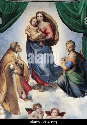 Raffaello - Raffaello Sanzio - Madonna Sistina - Madonna di San Sisto, 1513, olio su tela, Dresda, Germania Foto Stock