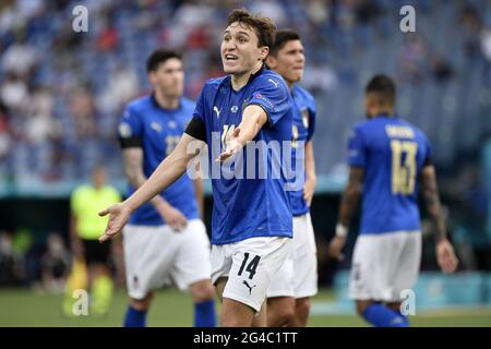 Roma, Italia. 20 Giugno 2021. Federico Chiesa d'Italia reagisce durante la partita di calcio del Gruppo UEFA Euro 2020 TRA Italia e Galles allo stadio Olimpico di Roma (Italia), 20 giugno 2021. Photo Andrea Staccioli/Insifefoto Credit: Insifefoto srl/Alamy Live News Foto Stock