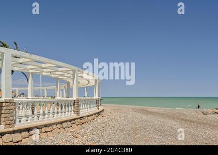 Gazebo sulla spiaggia di Moncofa Costa del Azahar in provincia di Castellon, Spagna, Europa Foto Stock