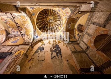 Murales di Chiesa bizantina di Chora convertito in una moschea e conosciuto come Moschea Kariye ora, a Istanbul, Turchia Foto Stock