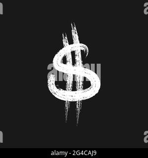 Vettore icona simbolo simbolo simbolo simbolo del dollaro che utilizza lo stile Chalk sullo script della lavagna nera Illustrazione Vettoriale