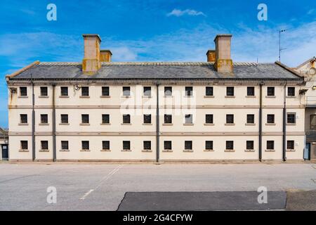 Vista esterna della hall del Peterhead Prison Museum di Peterhead, Aberdeenshire, Scozia, Regno Unito Foto Stock