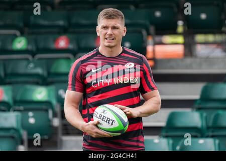 Londra, Regno Unito. 20 Giugno 2021. Owen Farrell n. 10 di Saracens si è scaldato a Londra, Regno Unito il 6/20/2021. (Foto di Richard Washbrooke/News Images/Sipa USA) Credit: Sipa USA/Alamy Live News Foto Stock