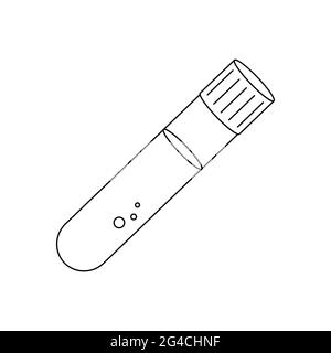 Provetta con icona lineare del campione di sangue. Analisi emoderivologica. Tratto modificabile. Illustrazione vettoriale. Illustrazione Vettoriale