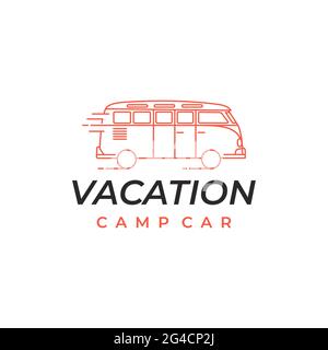 Logo Camper van line art, emblemi e badge. Illustrazione del veicolo da diporto Illustrazione Vettoriale