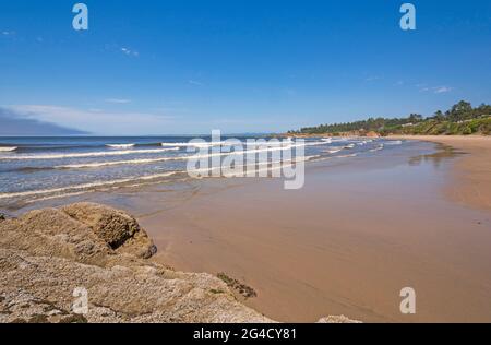 Onde oceaniche su una spiaggia remota su Lighthouse Beach vicino a Charleston, Oregon Foto Stock