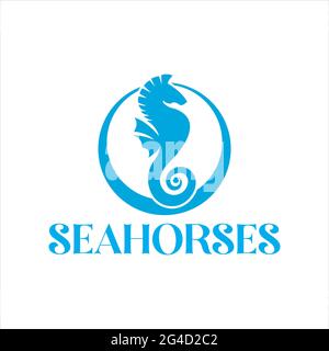 Logo esclusivo logo con emblema Blue Sea Horses Foto Stock