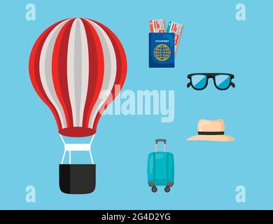 cinque icone di impostazione delle vacanze in viaggio Illustrazione Vettoriale