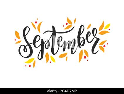 Testo di settembre abbozzato a mano. Illustrazione tipografia con caratteri.vettoriali Illustrazione Vettoriale