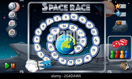 Gioco da tavolo con illustrazione del modello di tema spazio Illustrazione Vettoriale