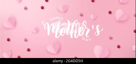 Happy Mothers giorno testo con lettere a mano. Tipografia con lettere. Illustrazione Vettoriale