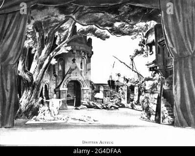 teatro / teatro, opera, 'Tristan e Isola', di Richard Wagner, prima mondiale, 3° ATTO, INFORMAZIONI-DI-AUTORIZZAZIONE-DIRITTI-AGGIUNTIVI-NON-DISPONIBILI Foto Stock